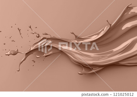 A dynamic splash of mocha mousse beige paint and droplets frozen in mid air. Modern trendy tone hue shade 121025012