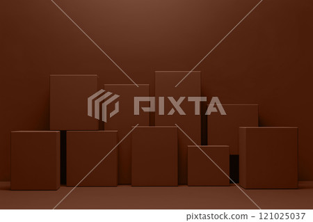 Mocha mousse brown blocks stacked in a pyramid on chocolate background. Modern trendy tone hue shade 121025037