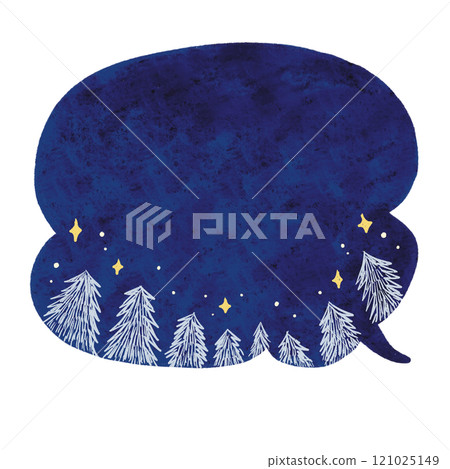 白色針葉樹和夜空語音氣泡，水彩風格手繪插畫 121025149