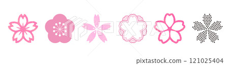 櫻花圖示。水彩風格插圖。春天的花朵。各種花瓣形狀的向量材料。櫻花。 121025404