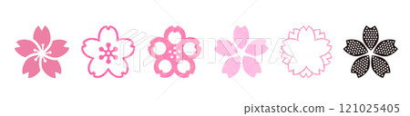 櫻花圖示。水彩風格插圖。春天的花朵。各種花瓣形狀的向量材料。櫻花。 121025405