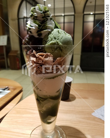 Huge matcha parfait at a family restaurant Huge matcha parfait at a family restaurant 121025568