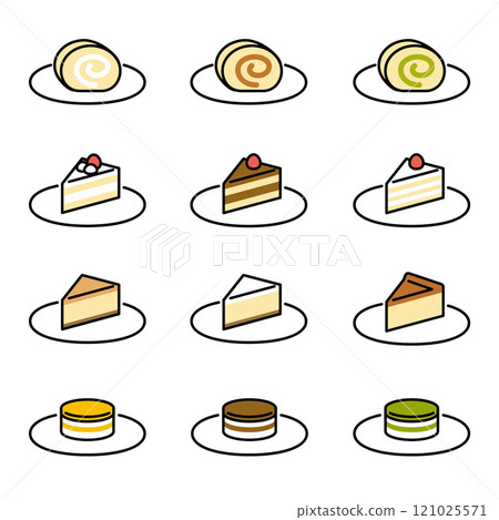 Illustration set of various shortcakes such as strawberry, cheese, and chocolate 121025571