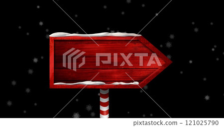 Image of wooden sign with copy space over snow falling Image of wooden sign with copy space over snow falling 121025790