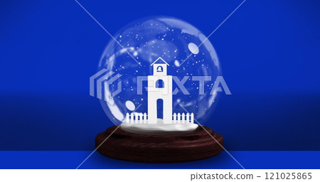 Image of christmas snow globe over blue background Image of christmas snow globe over blue background 121025865