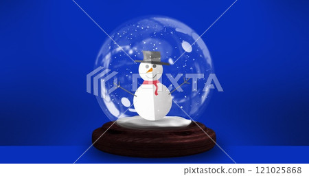 Image of christmas snow globe with snowman over blue background Image of christmas snow globe with snowman over blue background 121025868