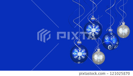 Image of christmas tree balls over blue background 121025870