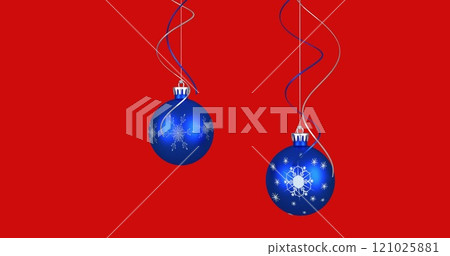 Image of christmas tree decorations over red background Image of christmas tree decorations over red background 121025881
