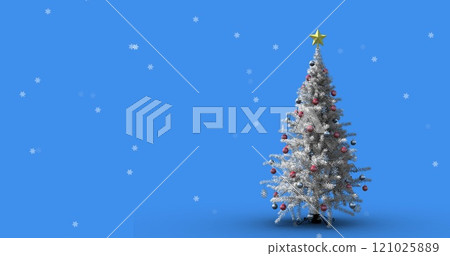 Image of snow falling over christmas tree on blue background Image of snow falling over christmas tree on blue background 121025889