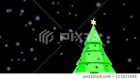 Image of snow falling over christmas tree on dark background Image of snow falling over christmas tree on dark background 121025898