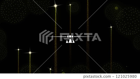 Composition of white shapes and fireworks on black background Composition of white shapes and fireworks on black background 121025980