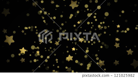 Composition of gold stars and spots on black background Composition of gold stars and spots on black background 121025982