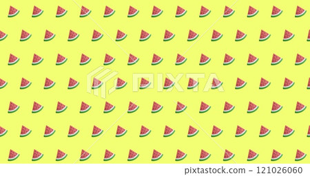 Rows of watermelons pattern on yellow background 121026060