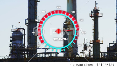 Image of speedometer over refinery Image of speedometer over refinery 121026185