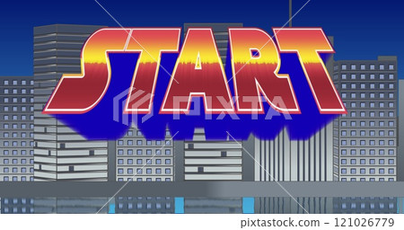 Start sign and buildings Start sign and buildings 121026779