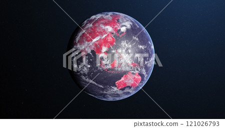 Image of the planet earth spinning around and changing colors in a blue dark background Image of the planet earth spinning around and changing colors in a blue dark background 121026793