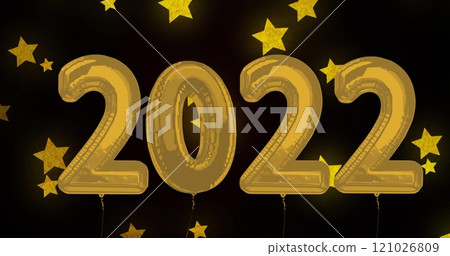 Image of 2022 text over stars on black background 121026809