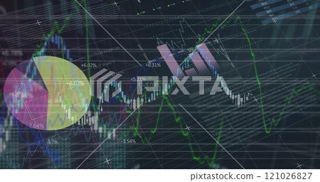 Image of financial data processing and statistics recording on grid in background Image of financial data processing and statistics recording on grid in background 121026827