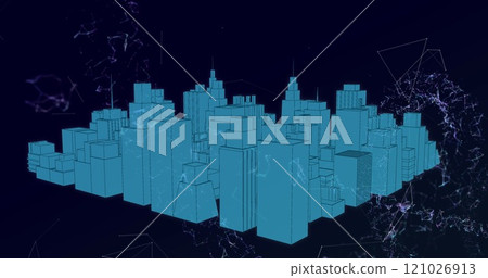 3D city model spinning against black background 121026913