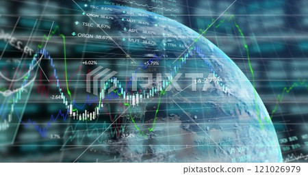 Statistics and charts over earth. 121026979