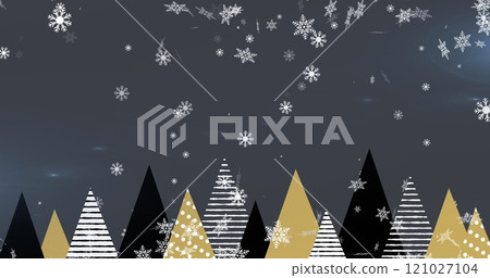 Image of snow falling over trees on black background Image of snow falling over trees on black background 121027104