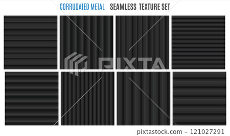 Corrugated black metal texture set. 121027291
