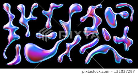 Vector set of smooth shapes with futuristic design and chrome elements on a black background Vector set of smooth shapes with futuristic design and chrome elements on a black background 121027297