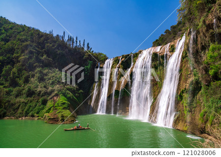 Aerial view of Jiulong waterfall in Luoping, Yunnan, China Aerial view of Jiulong waterfall in Luoping, Yunnan, China 121028006
