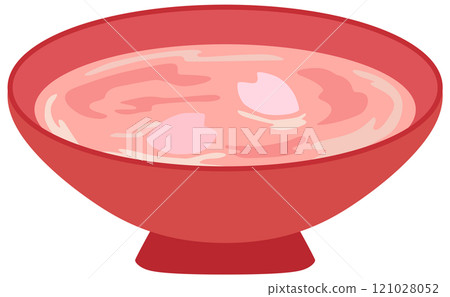 Vector material of a cup with floating cherry blossom petals 121028052