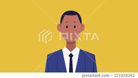 Businessman icon wearing face mask over Covid-19 cells against yellow background 121028202