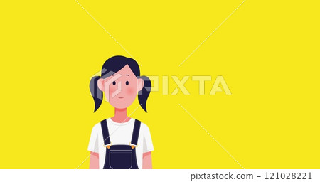 Image of group of people wearing face mask against yellow background 121028221