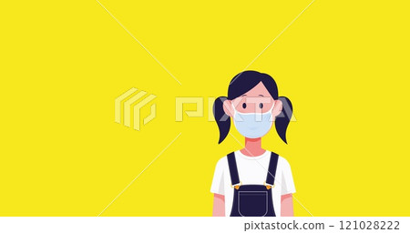 Image of group of people wearing face mask against yellow background Image of group of people wearing face mask against yellow background 121028222