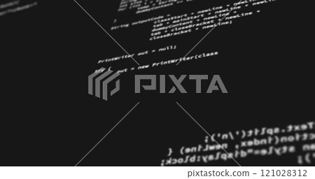 Computer codes projected on the screen while being written or typed 121028312