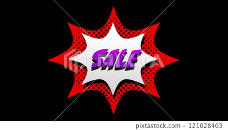 Sale text in cartoon style explosion 4k 121028403