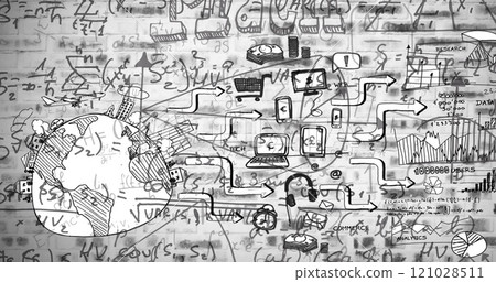 Image of social media icons over mathematical equations Image of social media icons over mathematical equations 121028511