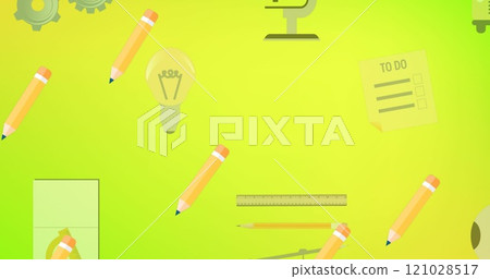 Image of back to school text on yellow background Image of back to school text on yellow background 121028517