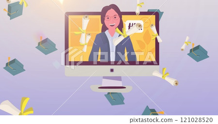 Image of school items icons moving on pink background Image of school items icons moving on pink background 121028520