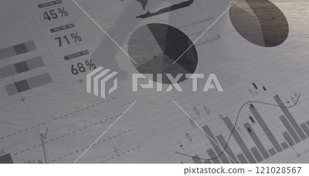 Walking people with financial data in the background 4k 121028567