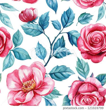 Floral seamless pattern hand-painted watercolor. Shabby chic style vintage flowers pastel color. Fabric wallpaper design 121028799
