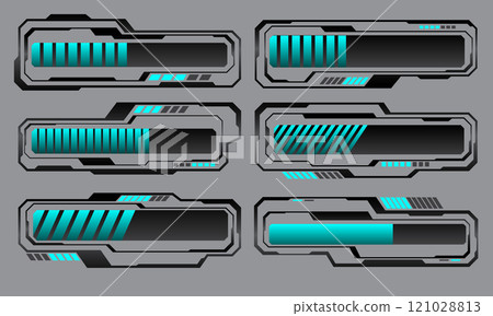 Set of black metallic blue neon data progress user interface elements technology futuristic design modern creative on grey background vector Set of black metallic blue neon data progress user interface elements technology futuristic design modern creative on grey background vector 121028813