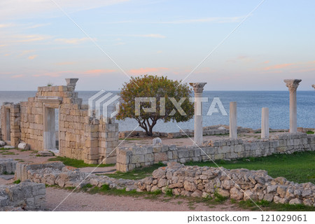 Ancient columns, ruins of Chersonese Tauride, Sevastopol, Crimea, Russia. 121029061