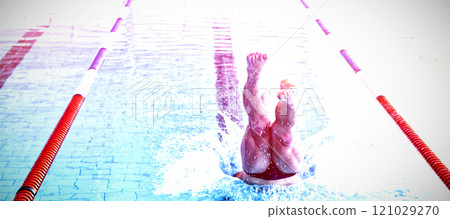 Swimmer plunging in the pool 121029270