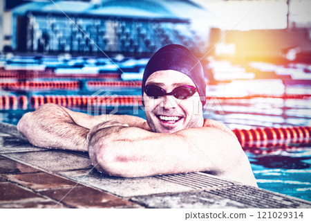 Swimmer looking at camera Swimmer looking at camera 121029314