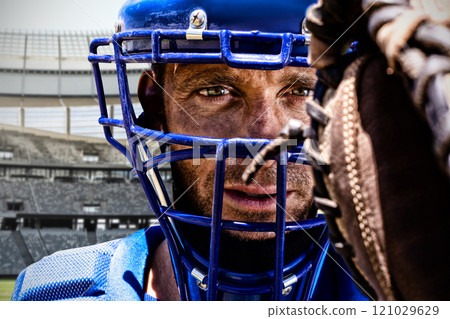 Composite image of baseball player 121029629