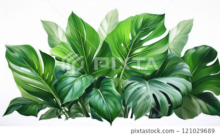 A bunch of green leaves with a white background 121029689