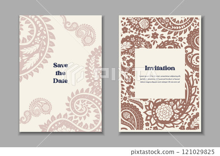Two greeting cards set with paisley motifs Two greeting cards set with paisley motifs 121029825