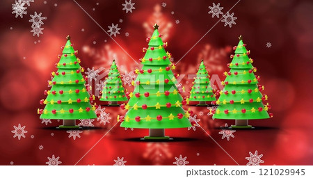 Image of snowflakes and christmas trees on red background Image of snowflakes and christmas trees on red background 121029945