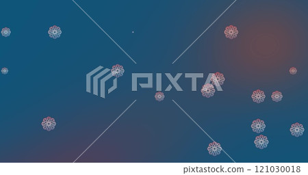 Digital image of snowflakes icons falling against copy space on blue gradient background 121030018