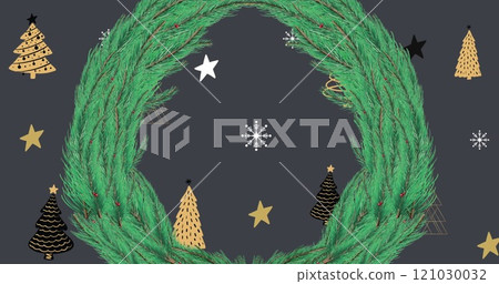Image of snow falling over christmas trees Image of snow falling over christmas trees 121030032
