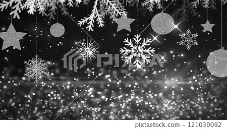 Image of christmas snowflakes falling and spots of light on black background 121030092
